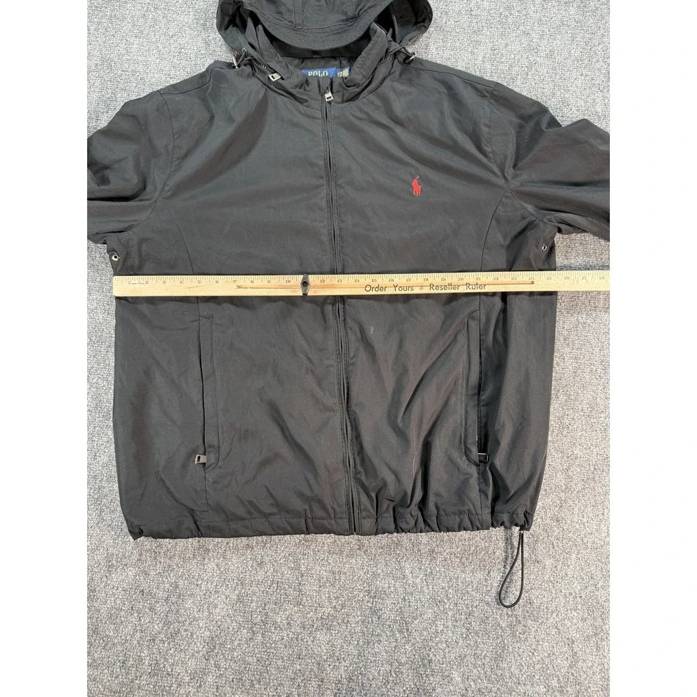 Polo Ralph Lauren Jacket Mens 2XL Black Hooded Quilted Lined Zip Windbreaker‎